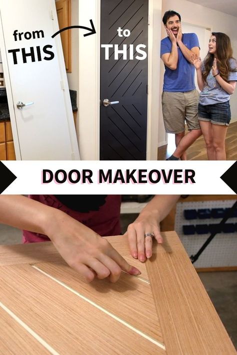 6 Panel Door Makeover, Accent Doors Interior, Panel Door Makeover, Flat Panel Door Makeover, Interior Door Makeover, Diy Panel Door, Bifold Doors Makeover, Diy Interior Doors, Painted Closet