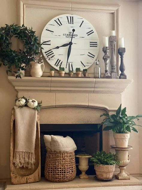 Clock On Mantle, Giant Clock, Mantel Ideas, Fireplace Mantle Decor, Large Clock, Fireplace Mantle, Mantle Decor, Small House, Living Rooms