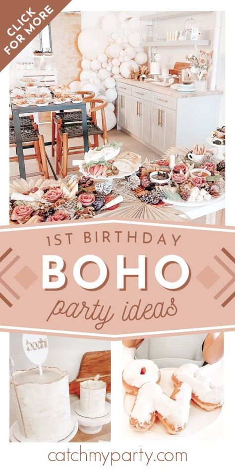 Boho Birthday Theme Ideas, Boho Birthday Party Food, Boho One Year Old Birthday Theme, Boho Party Food Ideas, Boho Baby Birthday Party Girl, Boho Food Ideas, First Birthday Boho Theme, Boho One Year Old Birthday, Boho 1st Birthday Party Girl