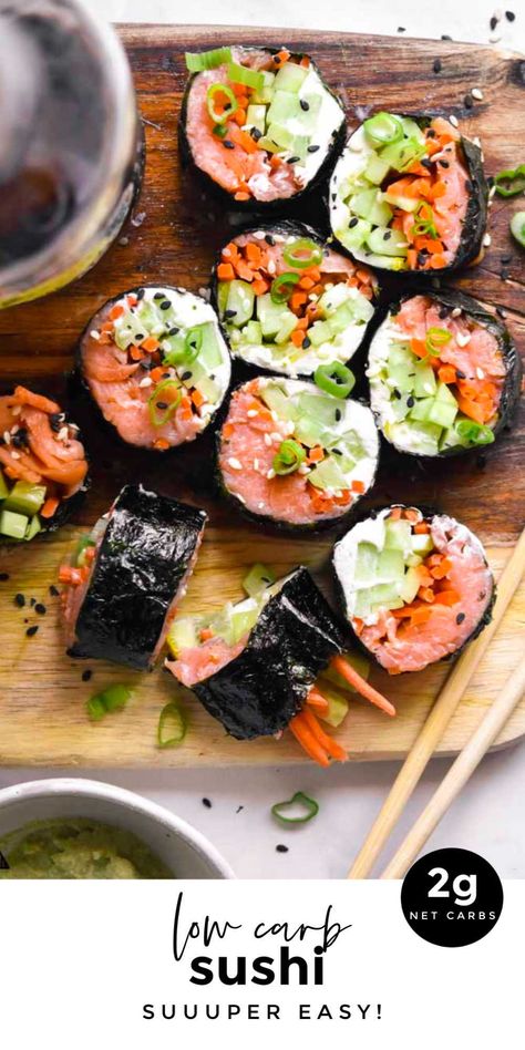 *NEW* Sushi is one of the easier low carb fish recipes - there is almost no prep and it’s great when hosting or as an addition to your cache of low carb lunch ideas. #lowcarbsushi #ketosushi #sushi #keto #lowcarb Low Carb Fish Recipes, Low Carb Lunch Ideas, Keto Sushi, Low Carb Sushi, Keto Quiche, Sushi Roll Recipes, Keto Easy, Medicine Tips, Low Carb Fruit