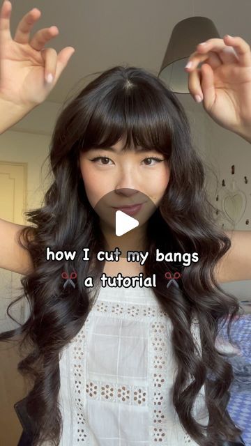 annie x3 on Instagram: "how I cut my bangs - a tutorial 🩷" How Cut Bangs Tutorials, Bang Tutorial Cut, Bangs How To Cut, How To Cut My Own Bangs, French Bangs Tutorial, How To Cut French Bangs, How To Cut Bangs Tutorial, Bangs Tutorial Cut, Diy Bangs Haircut