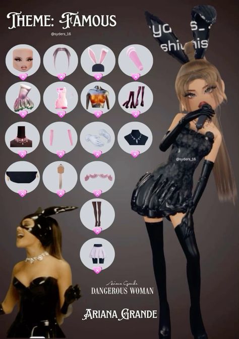 Dress To Impress Brown Hair Code, Dti Outfits Ideas Celebrity, Arianna Grande Outfit Dress To Impress, Dress To Impress Outfit Theme Celebrity Look Alike, Famous People Dress To Impress, Nobody Is Going To See Me Dti Outfit, Dti Outfits Ideas Celebrity Event, Famous Dti Theme, All The Dress To Impress Themes