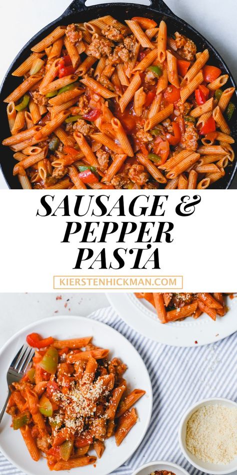 Sausage Pepper Pasta, Sausage And Pepper Pasta, Sausage Penne Pasta, Apartment Cooking, Red Sauce Pasta Recipe, Sausage And Peppers Pasta, Fettuccine Recipe, Snack Sani, Sausage Pasta Recipes