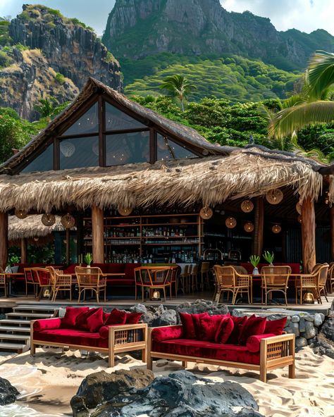 Seaside Restaurant, Jungle Resort, Dream Bars, Beach Dining, Resort Architecture, Bar Design Restaurant, Tropical Houses, Beach Bars, Home Room Design