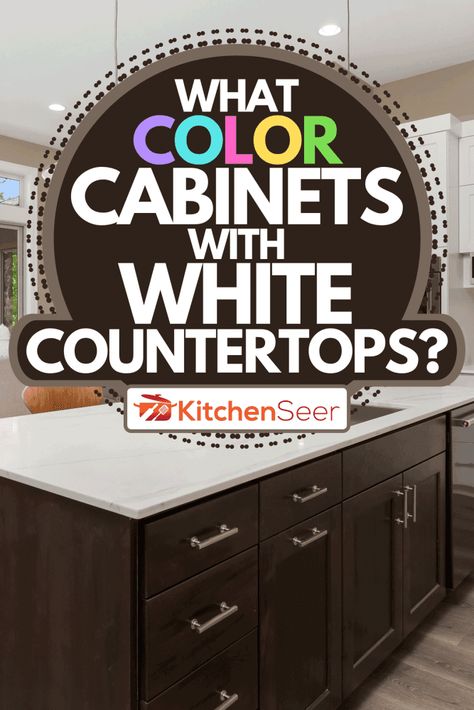 What Color Cabinets With White Countertops? - Kitchen Seer White Counter With White Cabinets, Cabinet Colors White Countertop, Kitchen Cabinet Colors With White Countertops, Kitchen Cabinet Colors With White Quartz, Painted Cabinets With White Countertops, White Quartz Dark Cabinets, Countertops With White Kitchen Cabinets, Cabinet Color For White Countertop, White Countertop Kitchens