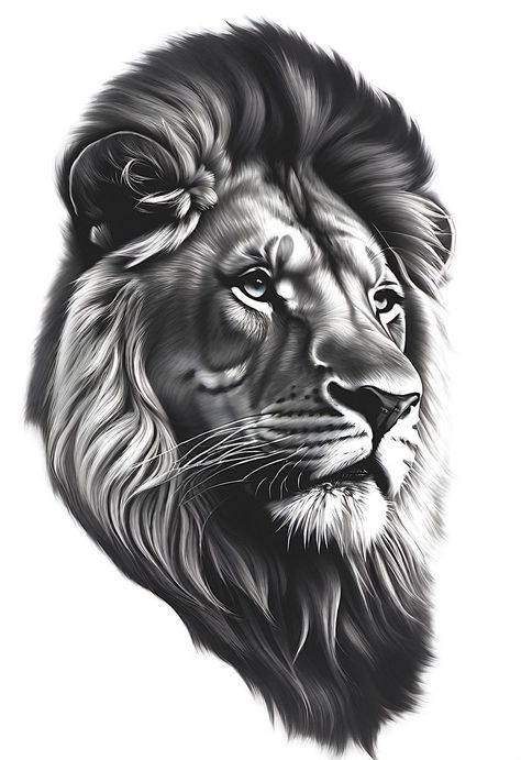 Lion Stencil Tattoo, Realistic Lion Tattoo Design, Lion Head Tattoo Design, Tattoo Lion Design, Leones Tattoo, Lion Tattoo Stencil, Lions Tattoo, Leon Tattoo, Tattoos Sketches