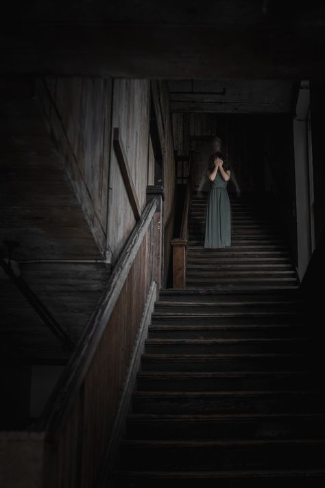 Spirit on The Stairs - Art  #spirits #ghosts #haunted #haunting #apparition #spooky #gothic #gothicart #art #artwork رعب نفسي, 다크 판타지, Gothic Horror, Creepy Art, House On A Hill, Dark Photography, Story Inspiration, Dieselpunk, 인물 사진