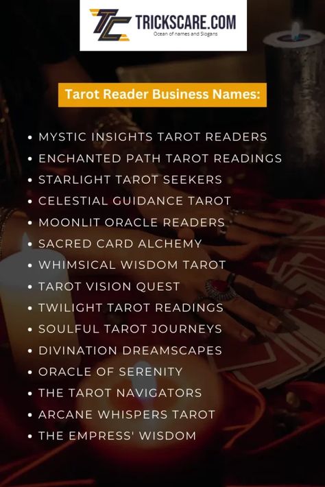 Looking to start your own tarot business? Discover a range of compelling and unique tarot business names that will set you apart from the rest. Find the perfect name that captures the essence of tarot readings and appeals to clients Psychic Aesthetic, Tarot Reading Business, Tarot Business, Tarot Guidebook, Instagram Username Ideas, Angel Tarot, Vision Quest, Tarot Card Readers, Aesthetic Names