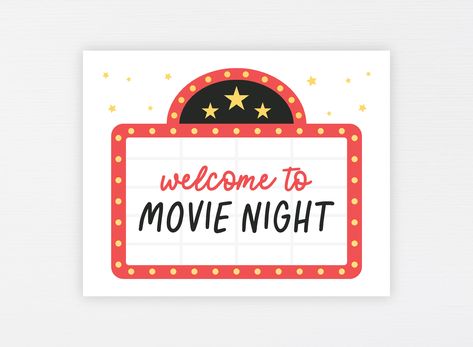 Movie Night Fundraiser, Kids Movie Party, Movie Night Sign, Night Digital Art, Movie Night Printables, Movie Night For Kids, Cinema Sign, Movie Night Birthday Party, Kids Movie