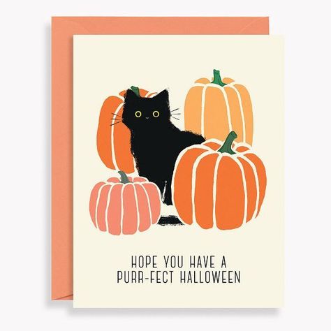 Send this cute card to a loved one to wish them a purr-fect Halloween! Features adorably illustrated black cat and pumpkins.Folded cardBlank insidePaired with matching envelopeDesigned by Paper Source Halloween Birthday Cards Funny, Fall Card Design, October Birthday Card Ideas, Easy Halloween Cards To Make, Happy Halloween Cards Printable, Fall Cards Handmade Simple, Halloween Birthday Card Ideas, Fall Birthday Card Ideas, Halloween Birthday Cards Handmade