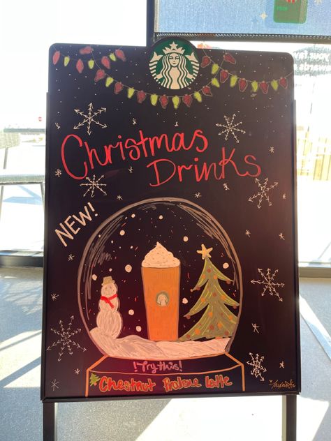 Christmas Coffee Sign, Starbucks Christmas Chalkboard, Starbucks Holiday Chalkboard, Starbucks Sign, Starbucks Chalkboard, Blackboard Design, Specials Board, Starbucks Crafts, Christmas Sandwiches