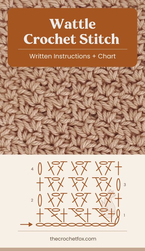 Wattle Crochet Stitch, Wattle Stitch Crochet Blanket, Experienced Crochet Patterns, Wattle Stitch Crochet Pattern, Crochet Stitch Texture, Up And Down Crochet Stitch, Crochet Stitches Patterns Diagram Charts, Blanket Stitch Crochet Pattern, Textured Stitch Crochet