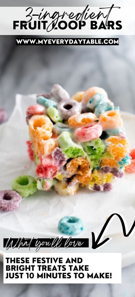 fruit loop bars Fruit Loop Treats, Treats To Make With Kids, Cereal Bars Recipe, Cereal Bars Recipes, Fruit Loops Cereal, Gluten Free Marshmallows, Easy Treats To Make, Easy Snacks For Kids, Treats To Make