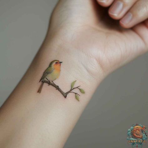 Simple Unique Tattoos, Small Nature Tattoo, Robin Bird Tattoos, Natur Tattoo Arm, Robin Tattoo, Little Bird Tattoos, Bird Tattoos For Women, Cool Nature, Crazy Tattoos