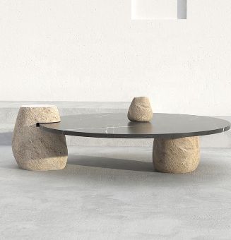 Stone Glass Table, Sculptural Coffee Table, Unusual Tables, Minimal Coffee Table, Unique Living Room Furniture, Room 2023, Elevated Homes, Dining Rug, Bali Villa