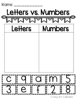 Practice differentiating and sorting letters and numbers!! 3 different worksheets are included :) Letters Vs Numbers, Pre K Numbers Activities, Letters In My Name, Preschool Assessment, Number Worksheet, Numbers Worksheet, Numbers Worksheets, Lesson Plans For Toddlers, Homeschool Preschool Activities