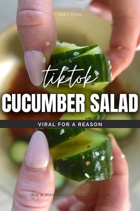 The Viral TikTok Cucumber Salad — Maria Lucey Dietitian & Nutrition Expert Tiktok Cucumber, Cucumber Snack, Viral Cucumber, Dietitian Tips, Affordable Meal Prep, Quick Healthy Recipes, Cucumber Snacks, Spicy Cucumber, Protein Yogurt