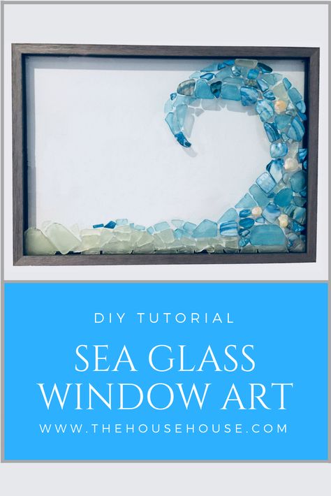 Click the link to see how I made this beautiful window art using sea glass! Seaglass Window Art, How To Do Sea Glass Art, Sea Glass Art On Glass, See Glass Crafts, Beach Window Art, Resin Beach Glass Art, What To Make With Sea Glass Ideas, How To Make Glass Art, Sea Glass Art Beach Scene