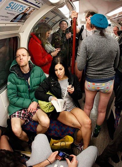 No Trousers on the Tube day - in pictures | UK news | The Guardian Funny Subway Pictures, Accidental Baroque, Tube Photography, Social Photography, Travel By Train, London People, Background Inspiration, London Underground Stations, People Crowd