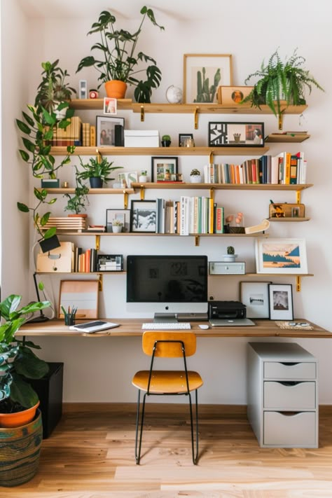 15 Smart Small Bedroom Office Ideas: Maximizing Space for Dual Use �– Everyday Inspo Office And Music Room Combo, Work Desk In Living Room, Tiny Home Office In Bedroom, Living Room With Desk Area, Small Bedroom And Office Combo Ideas, Office Nook In Bedroom, Office And Bedroom Combo Small Spaces, Small Office Bedroom Combo, Small Bedroom With Desk