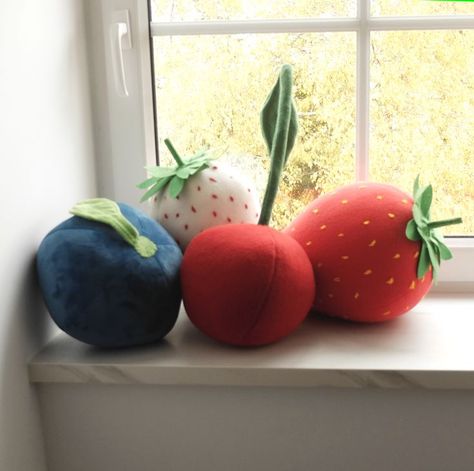 Decorative pillow for fans of cherries - made of fleece, stuffed with certified pillow filler. Fruit Room Decor, Fruit Bedroom, Fruit Themed Bedroom, Fruit Themed Living Room, Fruit Furniture, Food Themed Furniture, Food Furniture, Cool Pillows, Fruit Decor