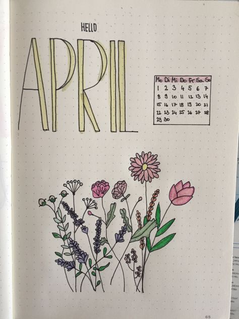 #flower #april #cover #bujo #draw #art #bulletjournal #creative #spring April Drawings, Spring Bujo, Spring Doodles, April Flowers, Hand Lettering Tutorial, Journal Inspo, Draw Art, Bullet Journal Inspo, Lettering Tutorial