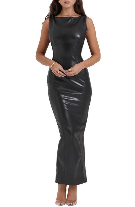 Wardrobe Upgrade, Dresses Casual Winter, Plain Dress, Faux Leather Dress, Bodycon Maxi Dresses, Elegant Dresses Long, Dress Bodycon, Leather Dresses, Leather Outfit