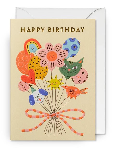 Balloon Bouquet Birthday Card – Luna & Curious Illustrated Birthday Cards, Smiley Balloon, Bouquet Greeting Card, Birthday Balloon Bouquet, Lagom Design, Bouquet Birthday, Birthday Illustration, Free Greeting Cards, Happy Birthday Balloons