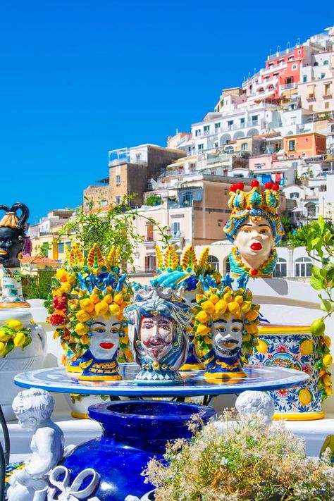 Sorrento , Positano & Amalfi Coast travel tips | Positano: Famous for its colorful houses cascading down to the sea, Positano is an icon of the Amalfi Coast | Facebook Amalfi Coast Travel, Pottery Store, Colorful Houses, Amalfi Coast Italy, Engagement Sets, The Amalfi Coast, Italian Ceramics, Visual Diary, Sorrento