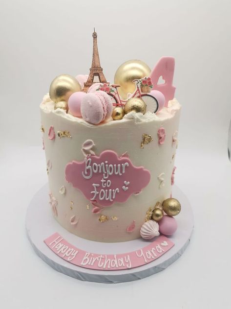 Bonjour To Four, Pink Cakes, 4th Birthday Cakes, Pretty Birthday Cakes, Pink Cake, 4th Birthday, Cake Designs, Birthday Cakes, Kids Birthday