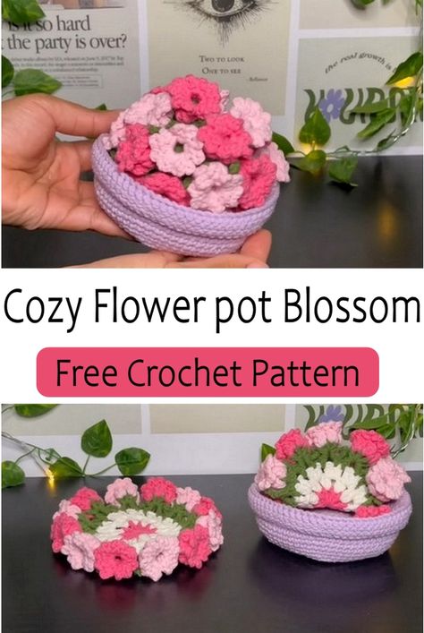 Crochet Flowers Pot Free Pattern, Crocheted Flower Pot Coasters, Flower Pot Coaster Crochet Pattern, Free Crochet Patterns For Coasters, Crochet Flower Coasters In Pot, Crochet Coasters Flower Pot Free Pattern, Coaster Flower Pot Crochet, Flower Pot Coaster Crochet Pattern Free, Flower Pot Crochet Pattern Free