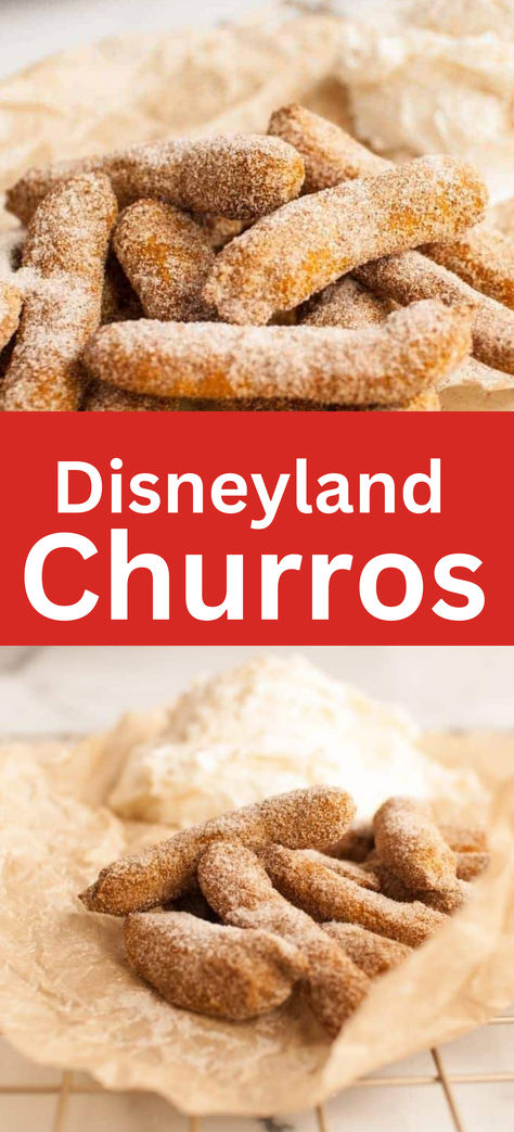 Churro Recipe (Disney Copycat) These classic churros are the best you'll ever try—golden, crispy, and coated in cinnamon sugar, just like the famous Disneyland churros! Disneyland Churros Recipe, Churro Dough Recipe, Cake Mix Churros Recipe, How To Make Churros At Home, Air Fryer Churros Recipe, Churro Bites Recipe, Disney Copycat Recipes, Air Fryer Churros, Best Churros Recipe