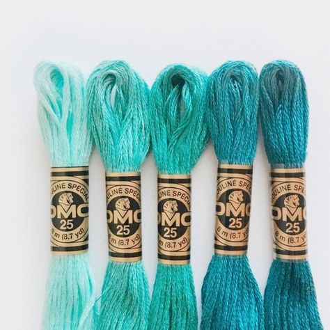 Beautiful turquoise and teal blue DMC Six Strand Cotton embroidery floss color palette in 747, 3766, 807, 3809, 3808 via @freespiritsbracelets 💫 Head over to DMC.com to stock up your skein stash and start stitching! Turquoise And Teal, Teal Color Palette, Stitched Cards, Color Palette Inspiration, Cross Stitch Floss, Braces Colors, Embroidery Bracelets, Palette Inspiration, Dmc Embroidery Floss