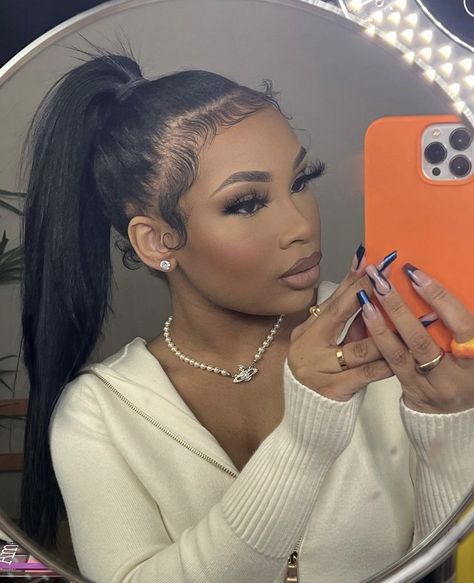 Background Makeup, Aaliyah Jay, High Ponytail, Hair Laid, Mirror Pics, Makeup Obsession, Braided Hair, Straight Human Hair, Baddie Hairstyles