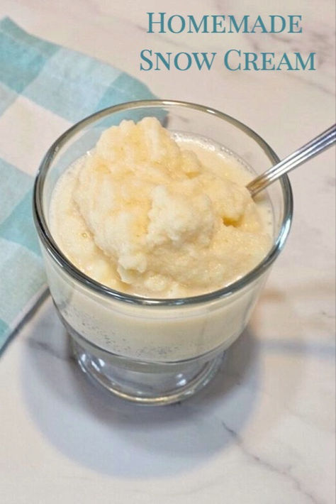 Homemade snow cream in a dessert glass. Snowcream Recipe, My Country Table, Homemade Snow, Snow Ice Cream, Snow Cream, Country Table, Holiday Recipes Christmas, How To Make Snow, Dessert Lover