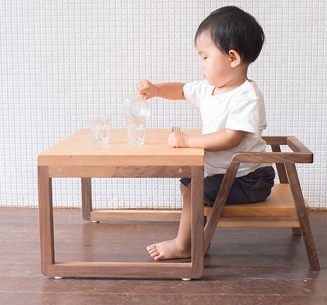 Kids table & chair | eguchi-toys Baby Chairs Diy, Kids Chair Design, Diy Kids Chair, Children Desk, Kids Wooden Table, Kids Furniture Design, Small Table And Chairs, Cube Chair, Baby Table