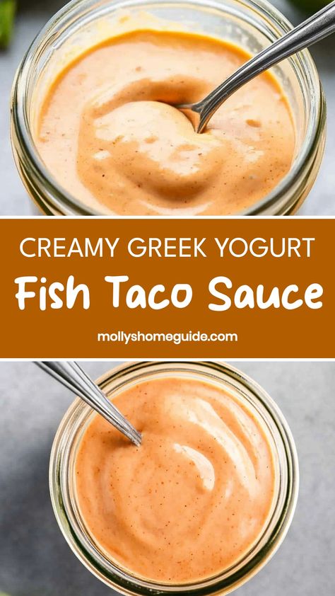 Looking to elevate your fish tacos? Try this delicious recipe for Greek yogurt fish taco sauce! Creamy, tangy, and full of flavor, this sauce is the perfect addition to your Taco Tuesday. Made with fresh ingredients, it's healthier alternative to traditional sauces. Whip up a batch in minutes and take your tacos to the next level! Greek Yogurt Salmon Sauce, Yogurt Based Sauces, Greek Yogurt Sauce Recipes, Easy Fish Taco Sauce, Fish Taco Sauce Recipe, Chipotle Adobo Sauce, Taco Sauce Recipe, Taco Sauce Recipes, Baked Fish Tacos