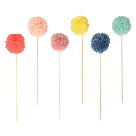 Pom Pom Cake, Special Cupcakes, Celebratory Cake, Mint And Yellow, Wooden Skewers, Flower Cake Toppers, Mermaid Cake Topper, Clear Balloons, Balloon Cake