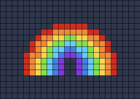 A pixel art template of a rainbow (colours of red, orange, yellow, hue green, light blue, hue blue and purple). Pixel Art Pattern Easy Small Cute, Pixel Art Small Easy, Cute Small Pixel Art, Small Pixel Art Pattern, Rainbow Pixel Art, Pixel Art Rainbow, Pixel Rainbow, Piskel Art, Tiny Cross Stitch