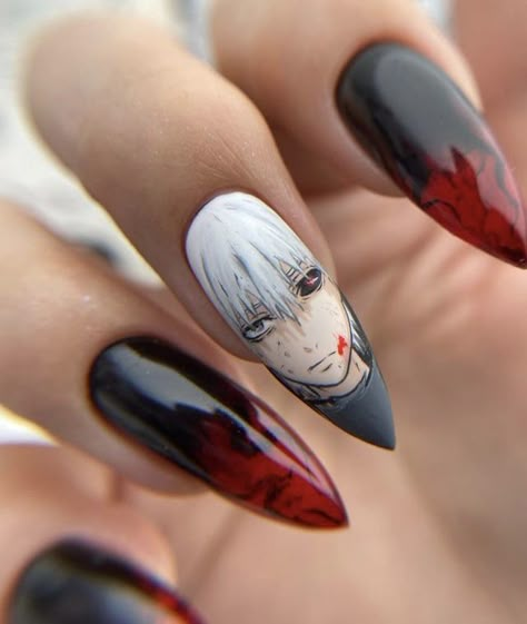 Anime Nail Art, Anime Nail, Disney Acrylic Nails, Mens Nails, Art Deco Nails, Punk Nails, Anime Nails, Gelish Nails, Grunge Nails