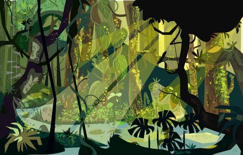 Jungle Illustration Background, Magic Forest Illustration, Forest Background Drawing, Forest Background Illustration, Swamp Illustration, Portfolio Poster, Illustration Forest, Forest Drawing, Jungle Illustration