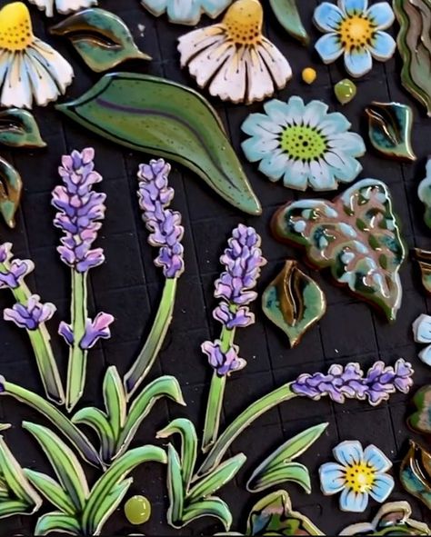 How intricate ceramic tiles are made | This is just magical! 🤩✨ | By Tyla Flower Tiles, 3d Flower Tiles, Flower Mosaic Tile, Handmade Ceramic Tile Art, Flower Bricks Ceramic, Flower Tile Design, Ceramic Flower Tiles, Ceramic Tile Art Flowers, Floral Mosaic Tile