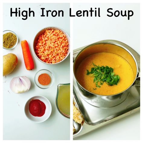 Iron Rich Recipes Meals Dinners, Iron Rich Soup Recipes, Iron Rich Recipes Dinners, Iron Rich Baby Food Recipes, Iron Rich Soup, Pureed Lentil Soup, Lentils For Toddlers, Iron Rich Dinner Recipes, Lentils Recipe Blw