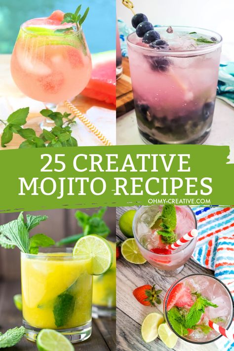 Fun Mojito Recipes, Mojito Mix Recipe, Mojitos By The Pitcher Recipe, The Best Mojito Recipe, Types Of Mojitos, Tropical Mojito Recipe, Diy Mojito Recipes, Mojito Bachelorette, Spicy Mojito Recipe