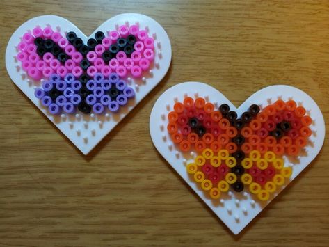 Perler Beads Ideas Butterfly, Iron Beads Butterfly, What To Make Out Of Perler Beads, Perler Beads Butterfly, Butterfly Hama Beads, Hamma Beads Ideas, Easy Perler Bead Patterns, Melty Bead Patterns, Pearl Beads Pattern