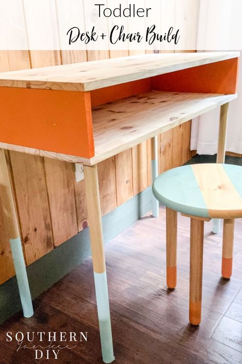 Diy Kids Desk Easy, Kids Desk Chairs, Toddler Desk And Chair, Diy Kids Desk, Diy Kids Chair, Toddler Desk, Shiplap Wall Diy, Kids Desk, Desk Plans