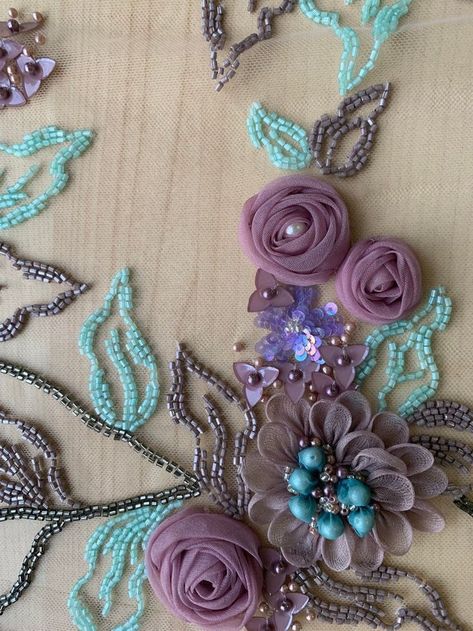 Embroidery Haute Couture, Western Embroidery, Pin Crafts, Bead Flowers, Sequence Embroidery, Zardozi Embroidery, Ribbon Embroidery Tutorial, Fabric Flower Tutorial, Fancy Design