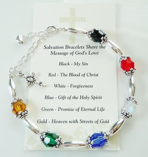 Salvation Bracelet with Swarovski & Silver Beads - Great Gift Idea! Salvation Bracelet, Bracelet Meaning, Christian Bracelets, Prayer Bracelet, Faith Jewelry, Black Bracelet, Swarovski Beads, Swarovski Crystal Beads, Blue Gift