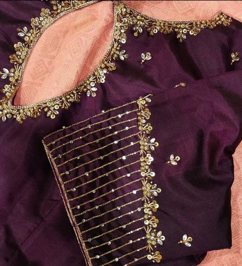 Heavy Blouses, Thread Work Blouse Designs, Purple Blouses, Latest Fashion Blouse Designs, Work Blouse Designs Latest, Blouse Handwork, Green Blouse Designs, Blue Blouse Designs, Netted Blouse Designs