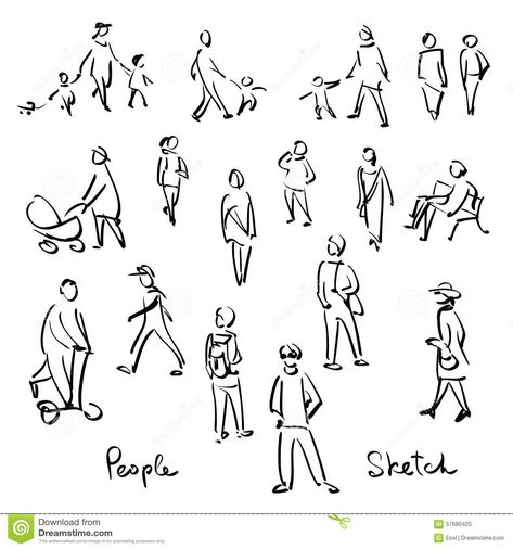 Illustration about Casual People Sketch. Outline hand drawing vector Illustration. Illustration of human, baby, adult - 57680425 Sketch Outline, Doodle People, Human Sketch, Human Figure Sketches, Architecture People, Sketches Of People, Landscape Sketch, Drawing Vector, Figure Sketching